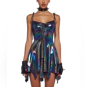 NWT CLUBEXX F IS FOR FAIRIES HANDKERCHIEF DRESS - HOLO METALLIC SZ Xl